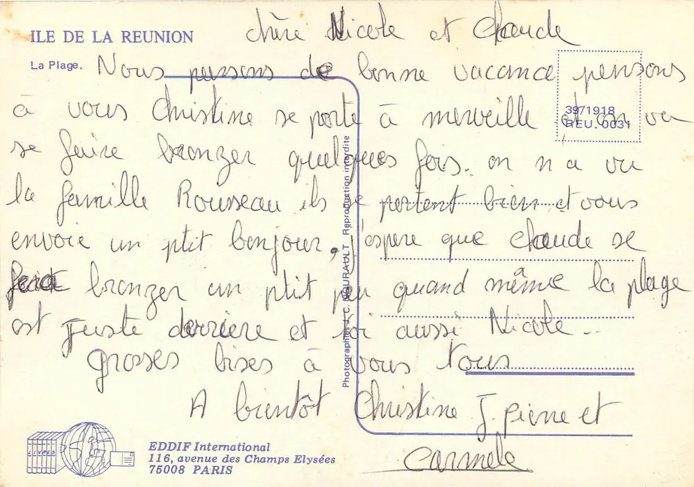 La Plage — Ile de La Réunion — Éditeur EDDIF International - Verso
