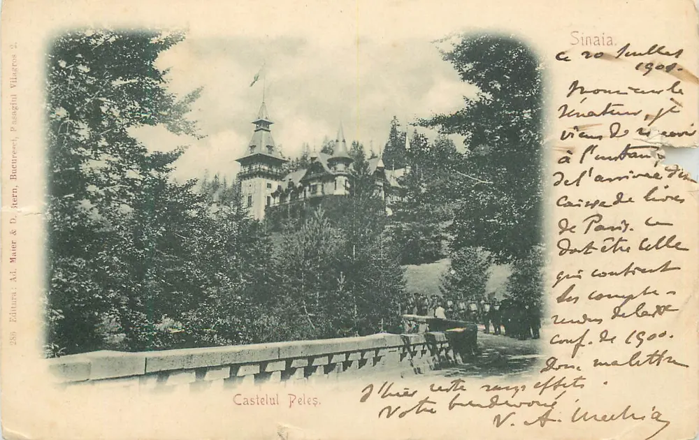 Castelul Peleș — vue du château en forêt — Éditeur: A. Maner & D. Bern, Bucarest, n° 289 - Recto