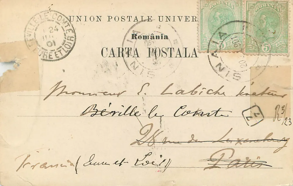 Castelul Peleș — vue du château en forêt — Éditeur: A. Maner & D. Bern, Bucarest, n° 289 - Verso