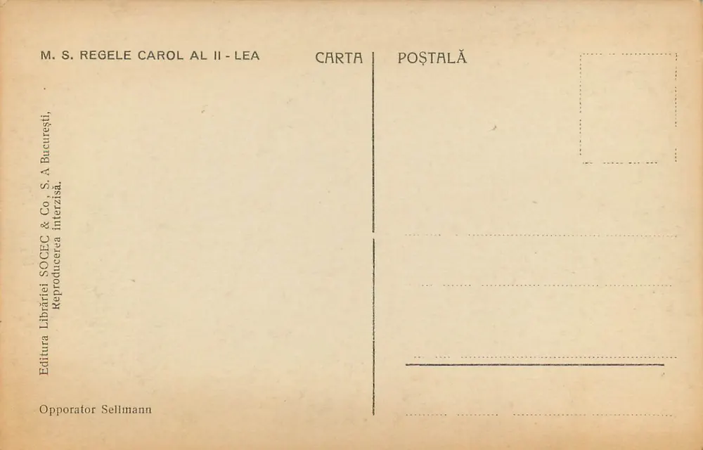 Retrato do Rei Carol II — Editor Livraria SOCEC & Co, Bucareste - Verso