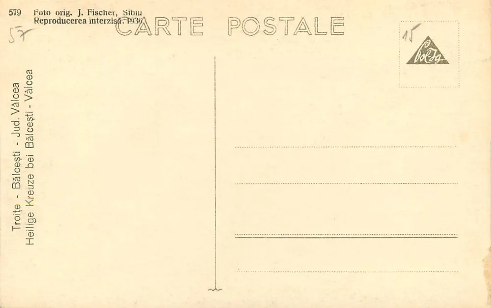 Croix sacrées à Bălcești — Vâlcea — Foto orig. J. Fischer, Sibiu — n°579 - Verso
