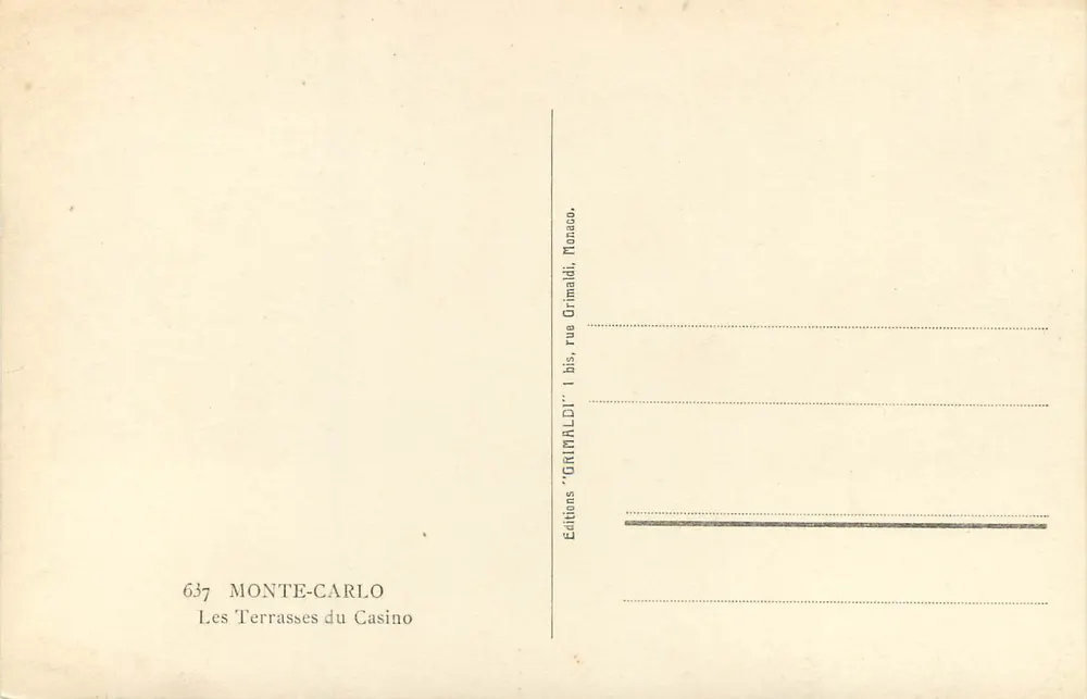 Les Terrasses du Casino — Monte-Carlo — Éditions Grimaldi - Verso