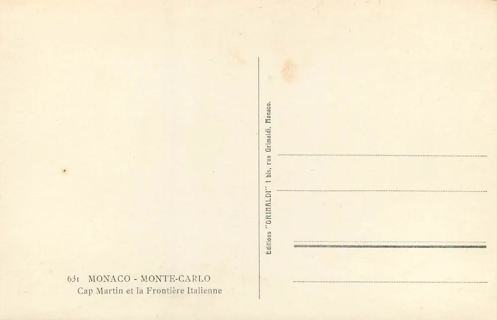 Cap Martin et Frontière Italienne — Monaco — Monte-Carlo - Verso