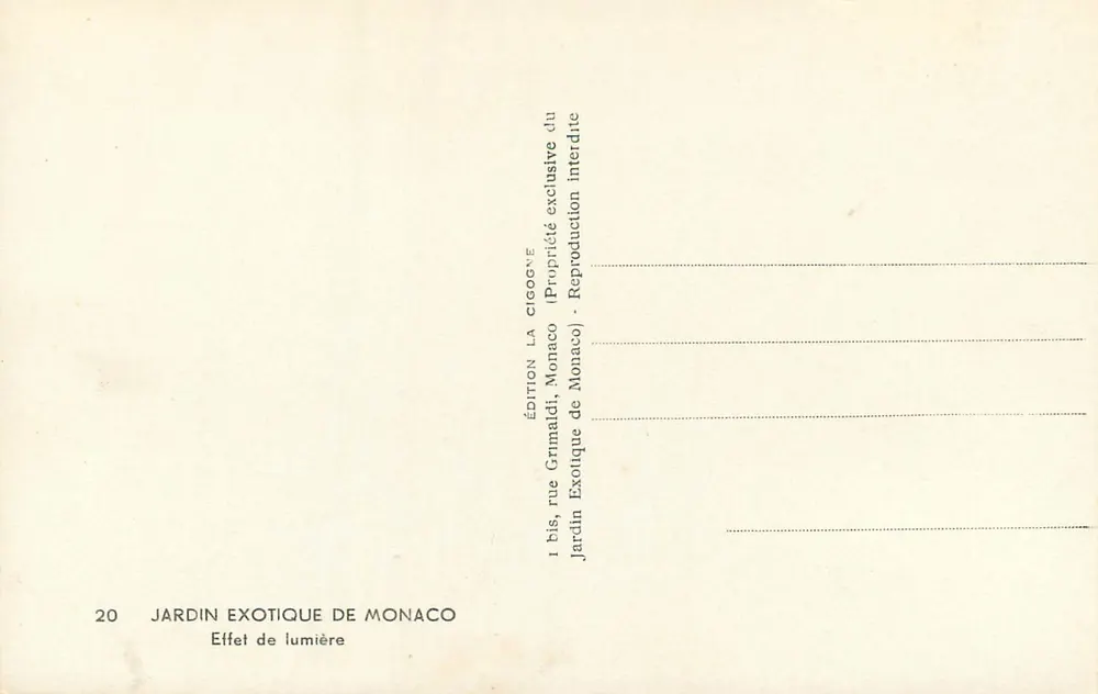 Jardim exótico de Mônaco — Efeito de luz — Edição Grimaldi, Mônaco, n°20 - Verso