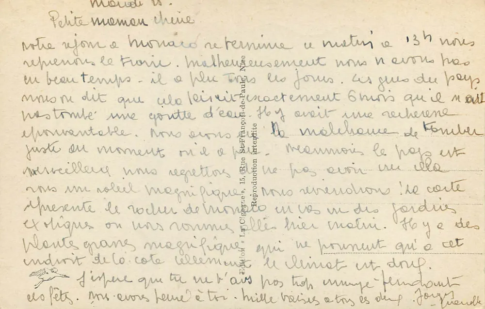 Monaco — Le Rocher et les Jardins exotiques — Éditeur : La Cigogne, n° 1490 - Verso