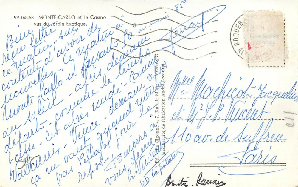 Monte-Carlo und das Casino — vom Exotischen Garten aus gesehen — La Cigogne - Rückseite