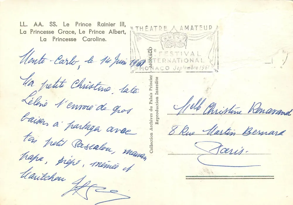 Königliche Familie von Monaco — Porträt in einem reich verzierten Salon — Verlag: Théâtre Amateur, Monaco - Rückseite