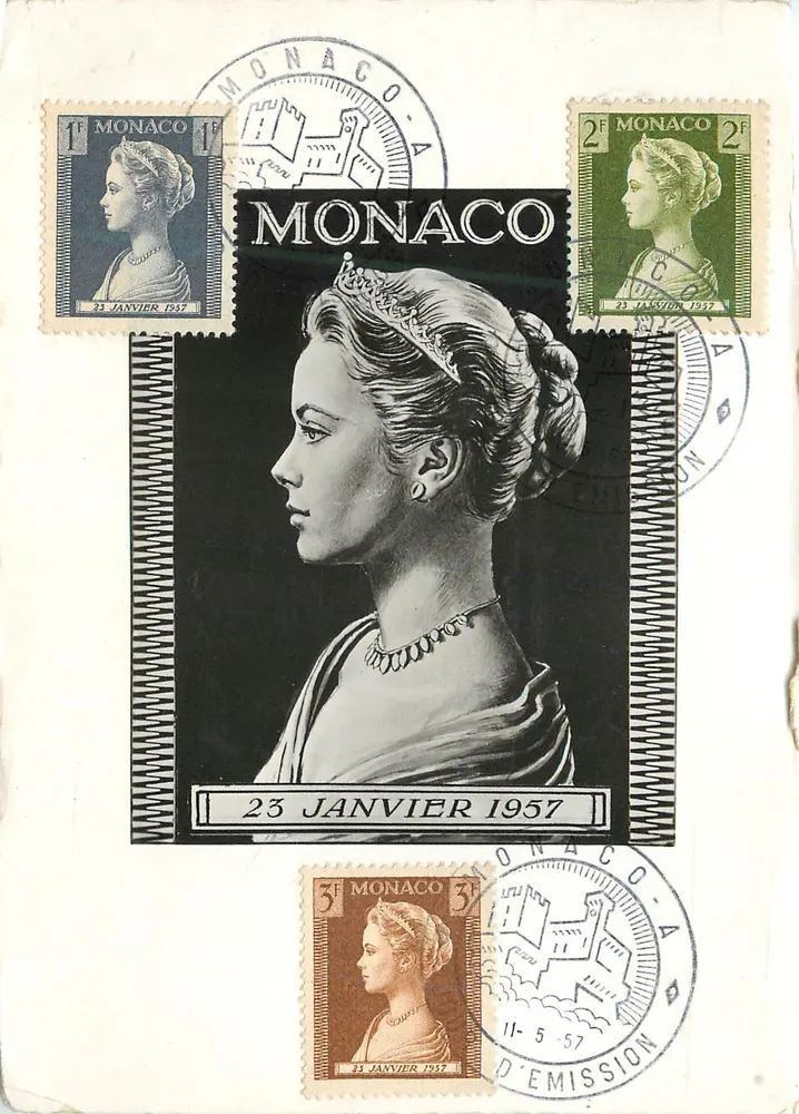 Retrato da princesa Grace de Mônaco — emissão do dia 23 de janeiro de 1957 — Carta Máxima de Monte-Carlo - Frente