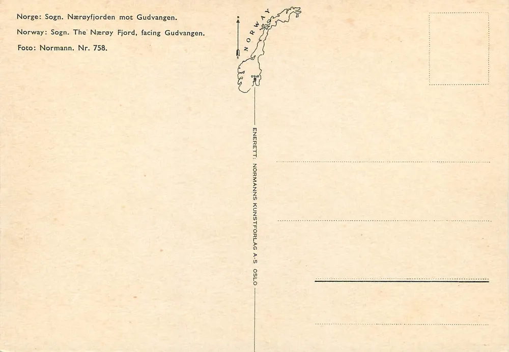 Nærøyfjord — Richtung Gudvangen — Normann, n° 758 - Rückseite