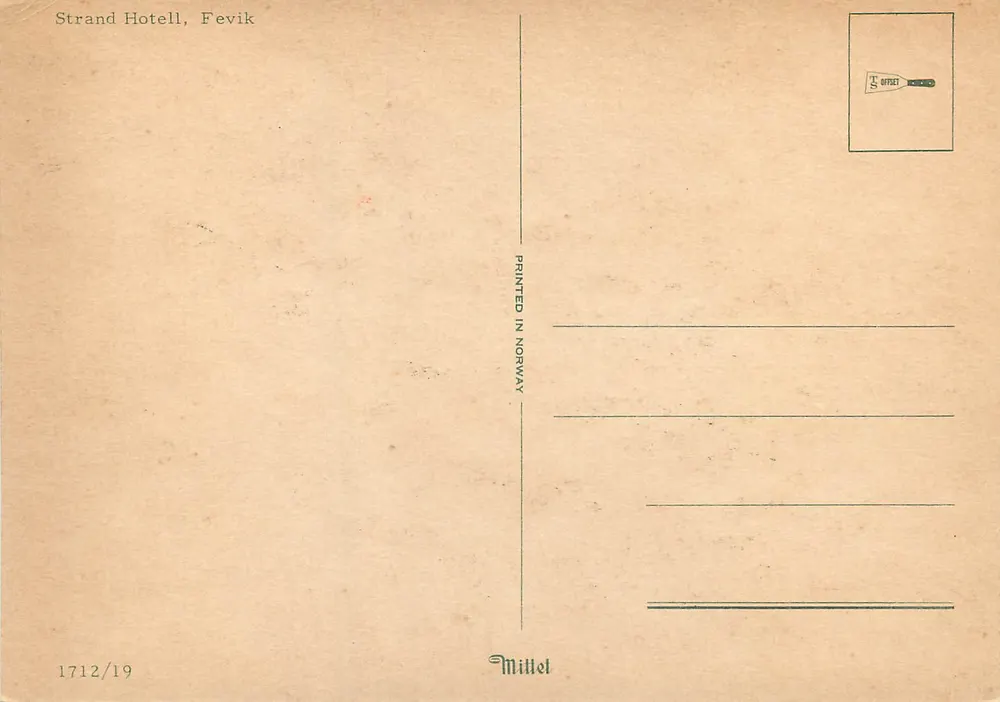Hotel Strand, Fevik — Noruega — editor G. Offret - Verso