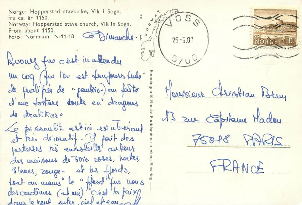 Hopperstad stavkirke, Vik i Sogn — Noruega — editor Normann N-11-18 - Verso