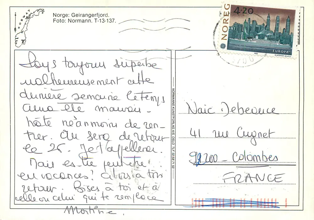 Geirangerfjord — Noruega — Normanns Kunstforlag A/S, T-13-137 - Verso