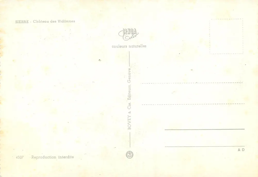 Sierre - Castelo dos Vidômnes — Bovey & Cie, Genebra, n° 4507 - Verso