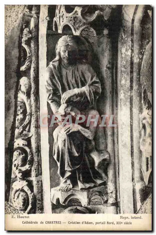 Cathédrale de Chartres — Création d'Adam, portail Nord, XIIIe siècle — E. Houvet - Recto