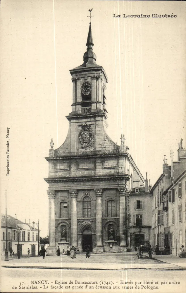 Nancy — Kirche von Bonsecours (1741) — Fassade mit einem Wappenbord mit den Wappen der Polen — Imprimeries Réunies, Nancy, Nr. 57 - Vorderseite