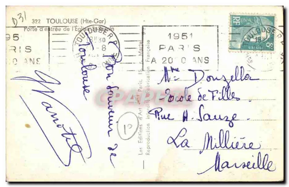 Porte d'entrée de l'Église — Toulouse (Hte-Garonne) — Les Éditions d'Art, n° 322 - Verso