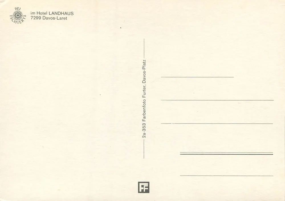 Vista do Landhaus em Davos-Laret — editor Furrer & Furrer, n° 2a-353 - Verso