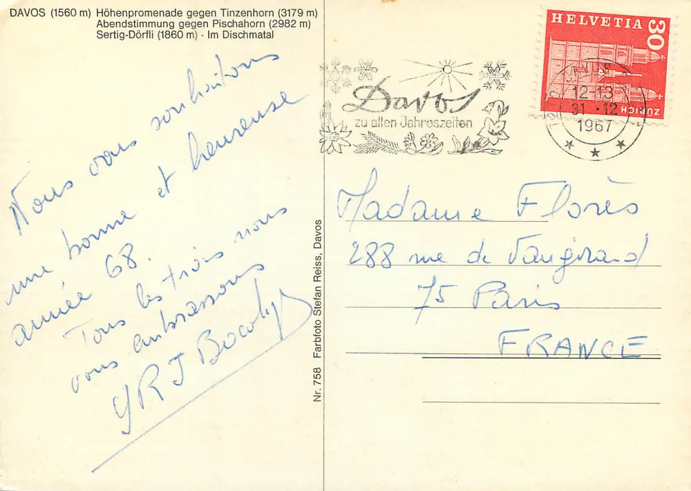 Davos — vista panorâmica invernal — Farbphoto Stefan Reiss, Nr. 758 - Verso