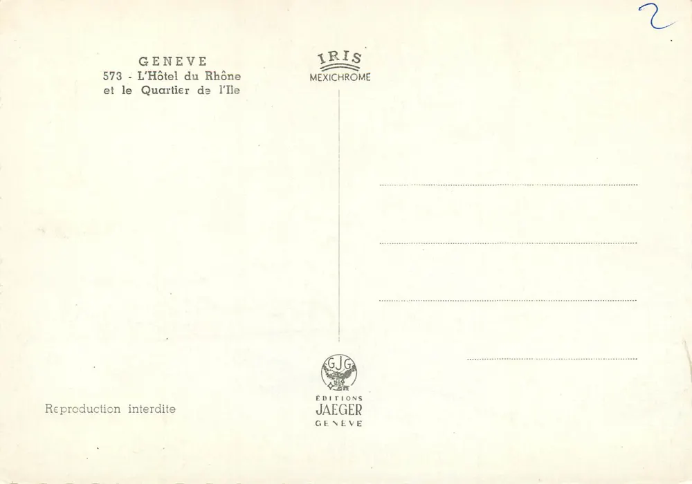 Genève — L'Hôtel du Rhône et le Quartier de l'Île — Éditions Jaeger - Verso