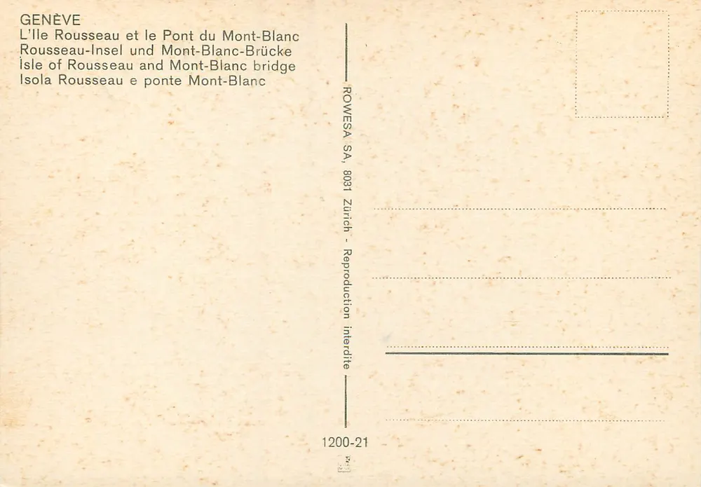 Genf — Insel Rousseau und Brücke Mont-Blanc — ROWESA SA - Rückseite
