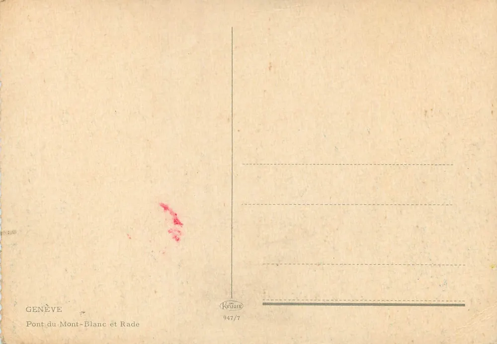 Genebra — Ponte do Mont-Blanc e Baía — editor Krügare, n° 947/7 - Verso