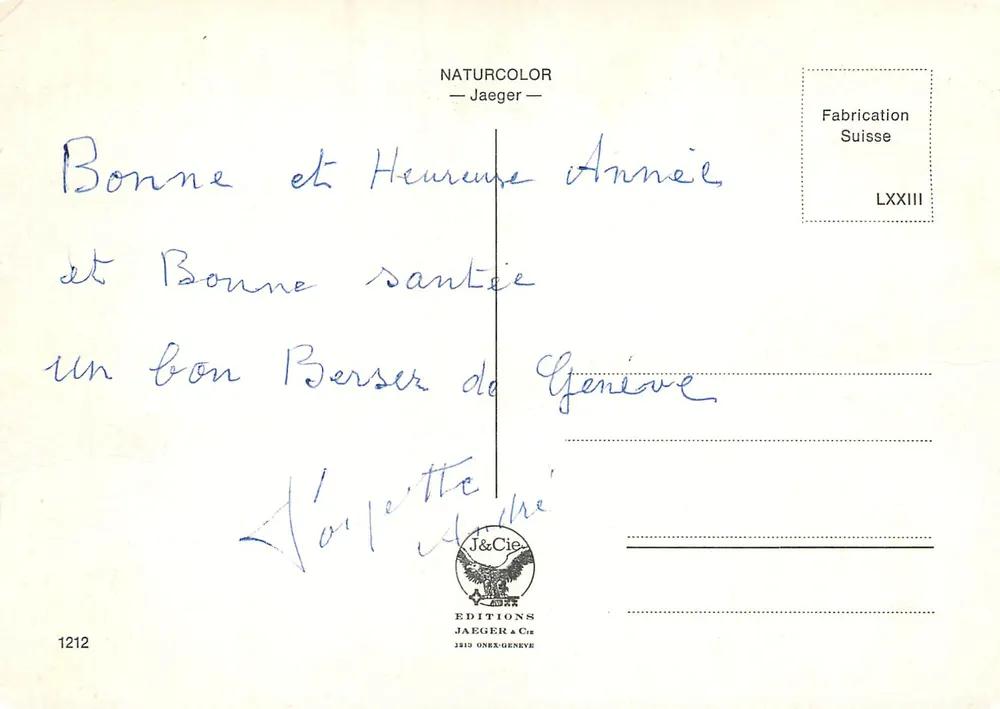 Genebra em Flores — Éditions Jaeger, n°1212 - Verso