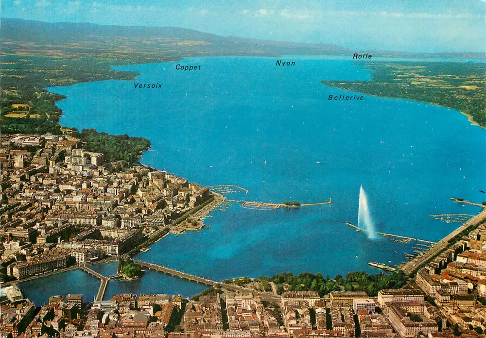 Vue aérea de Genebra — Bellerive, Coppet, Nyon, Rolle — editor BOVEY & Cie, n°3150 - Frente