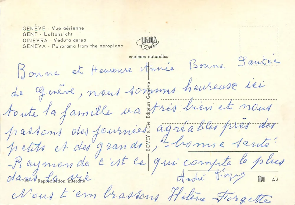 Vue aérea de Genebra — Bellerive, Coppet, Nyon, Rolle — editor BOVEY & Cie, n°3150 - Verso