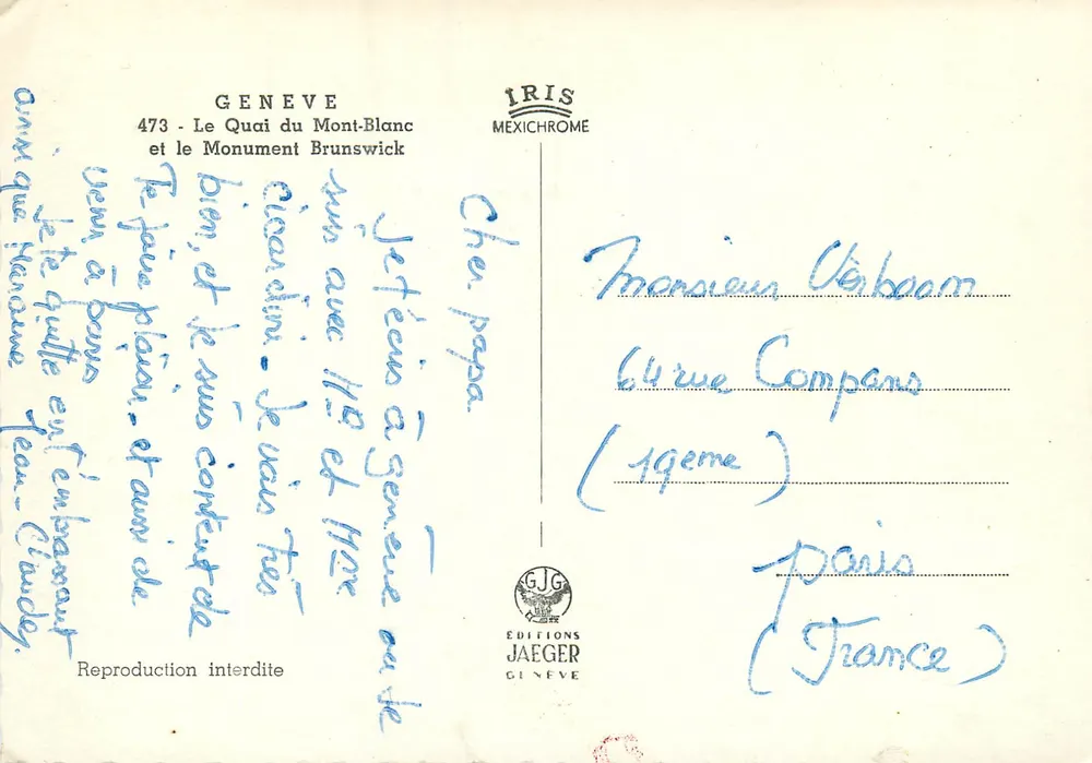 Genf - Der Quai du Mont-Blanc und das Brunswick-Denkmal — Editions Jaeger, Nr. 473 - Rückseite