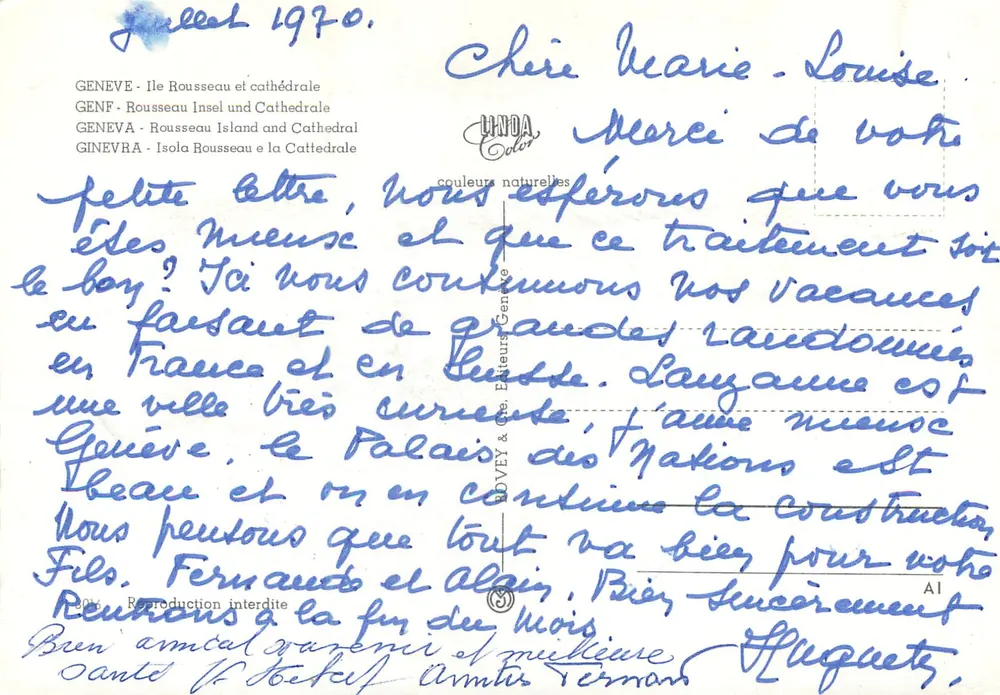 Ilha Rousseau e catedral — Genebra — editor Ginevra & Cie, n° A1 - Verso
