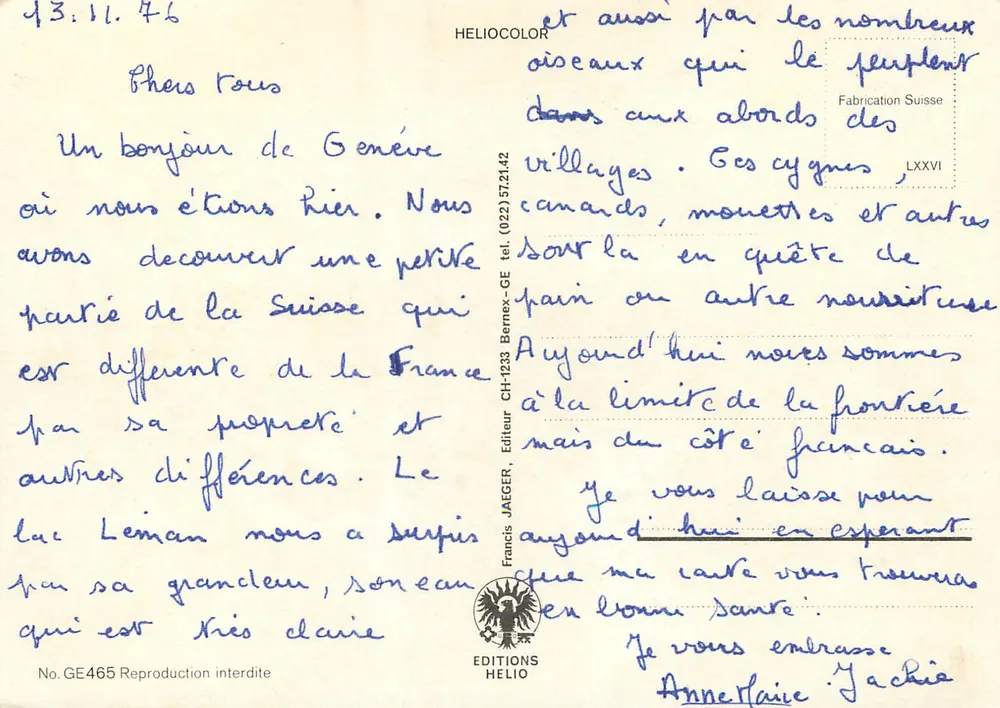 Souvenir de Genebra — Héliocolor, edição Jäeger, n° GE465 - Verso