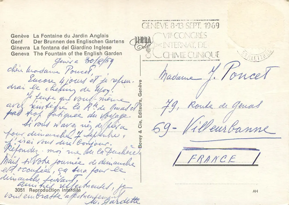 La Fontaine du Jardin Anglais — Genève — Bovey & Cie, Éditeurs, n° 3051 - Verso