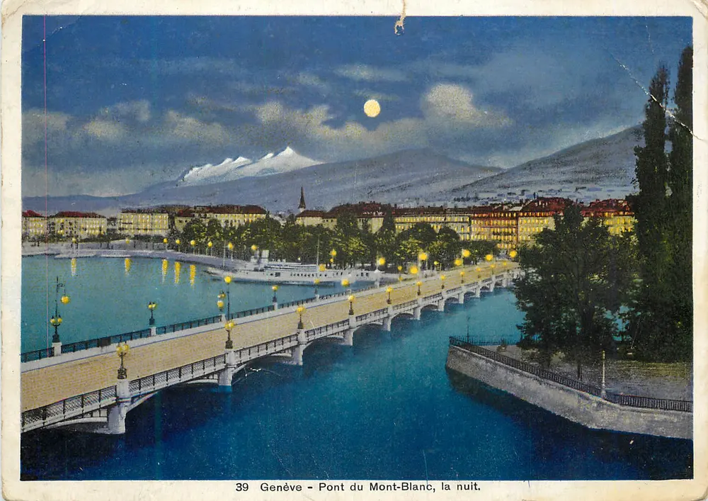 Ginebra - Puente del Monte Blanco, de noche — Edición Jaeger Ginebra, n° 39 - Anverso
