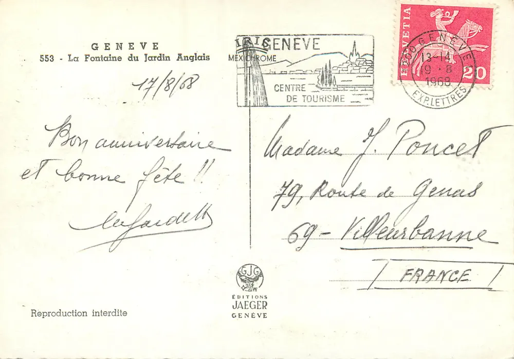 La Fontaine du Jardin Anglais — Genève — Éditions Jaeger - Verso