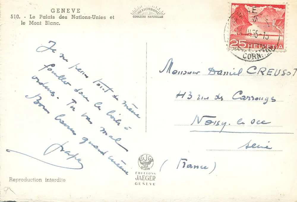 Genf — Das Palais der Vereinten Nationen und der Mont Blanc — Éditions Jaeger, n° 510 - Rückseite