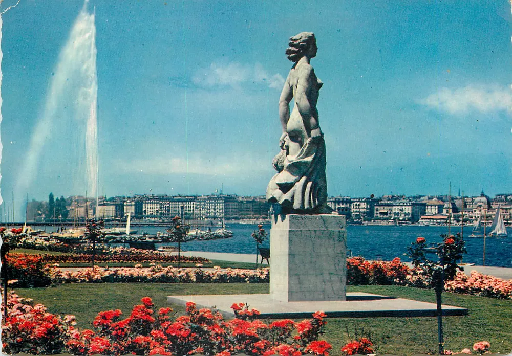 Genebra — Estátua « La Brise » e o Jet d'Eau (120 m) — Edições C. Sartori - Frente