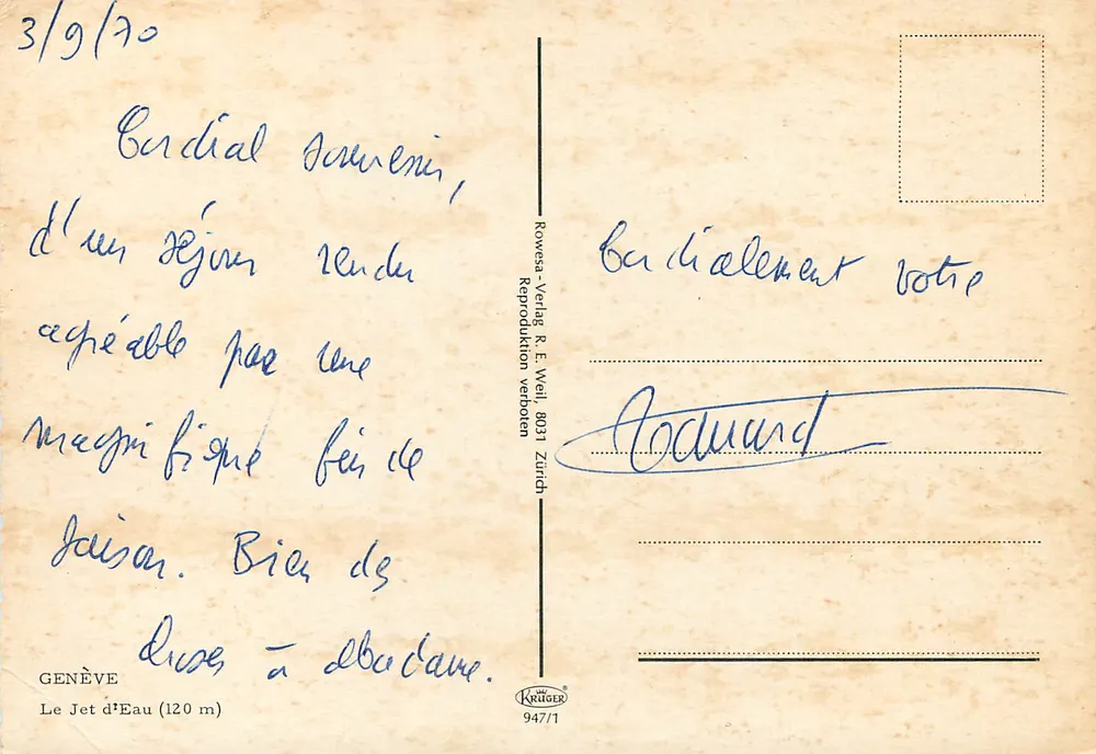 Genebra — O Jato d'Água (120 m) — Rowesera-Verlag R. E. Weil, 947/1 - Verso