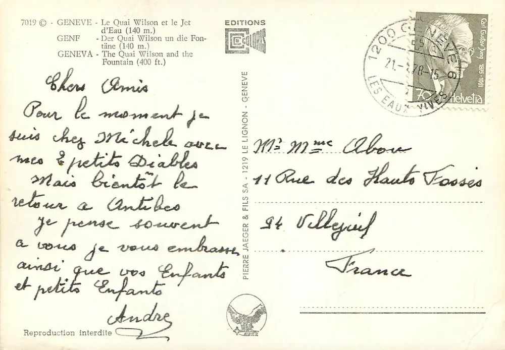 Genève - De Quai Wilson en de Fontein (140 m.) — Uitgave Pierre Jaeger & Fils SA - n° 7019 - Achterkant