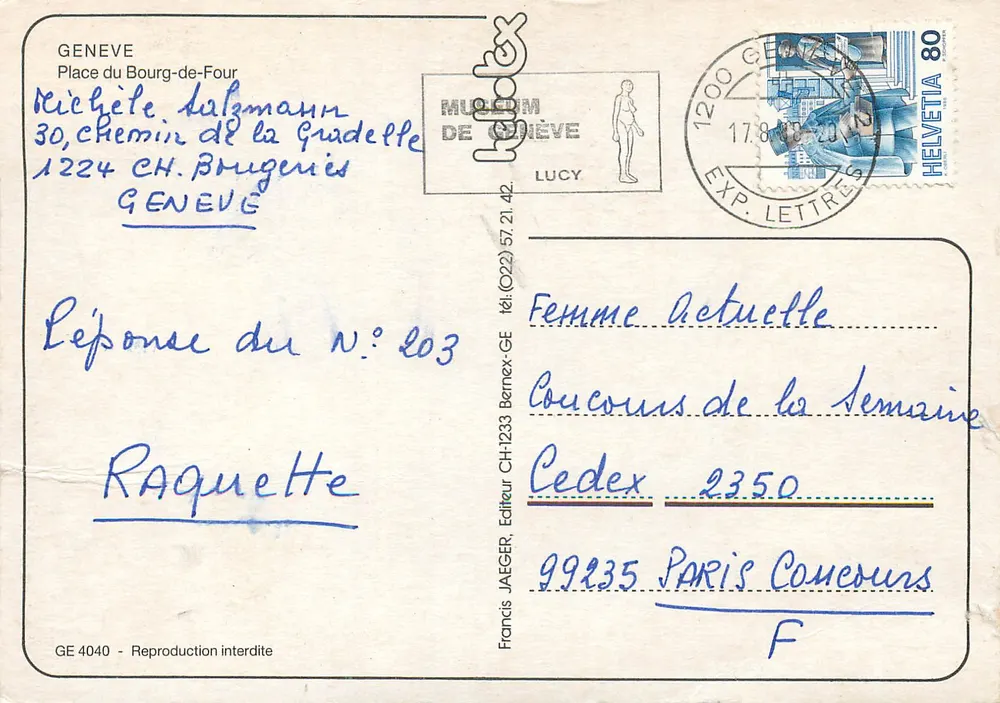 Praça do Bourg-de-Four — Genebra — Editor JAEGER, n° 4040 - Verso