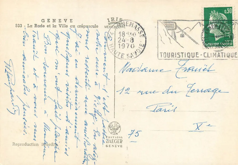 Die Bucht und die Stadt am Abend — GENEVE — Editions Jaeger, n° 533 - Rückseite