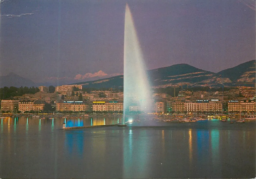 Genf — Mont-Blanc, Jet d'eau und Hafen bei Dämmerung — Editions Color - Vorderseite