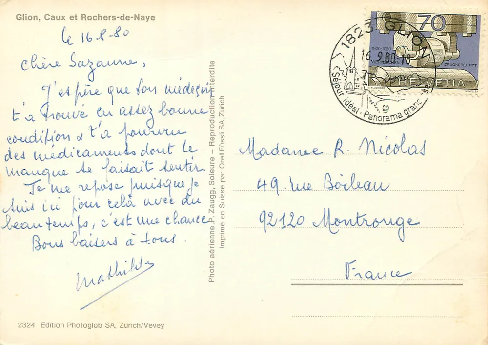 Glion, Caux e Rochers-de-Naye — Panorama — Edition Photoglob SA, Zurique/Vevey - Verso
