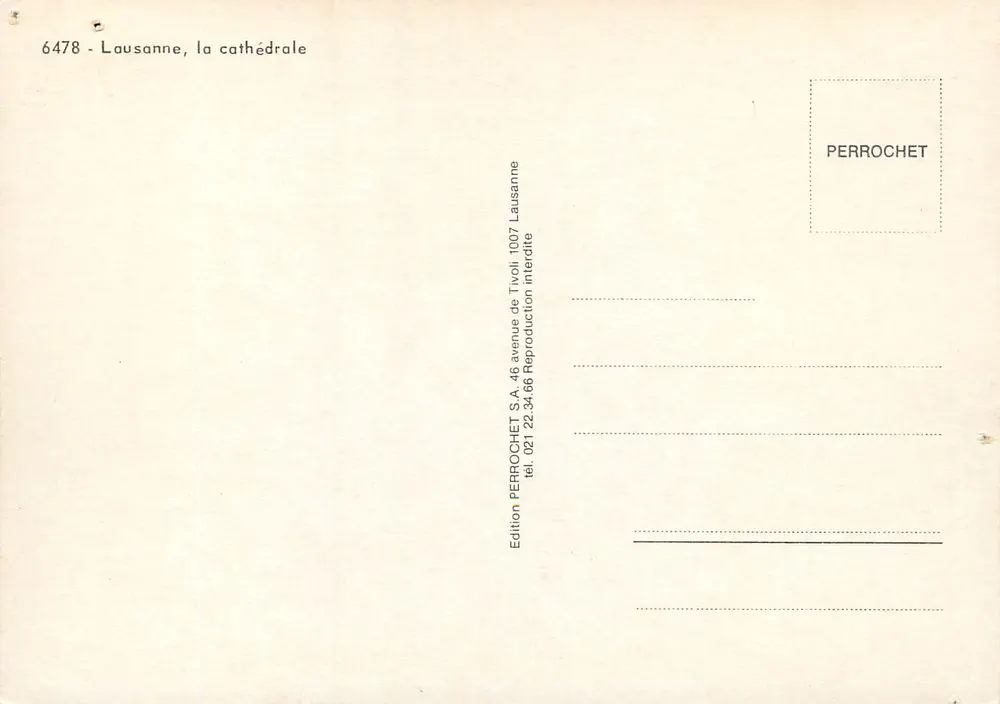 Lausanne, a catedral — Edição PERROCHET, n° 6478 - Verso
