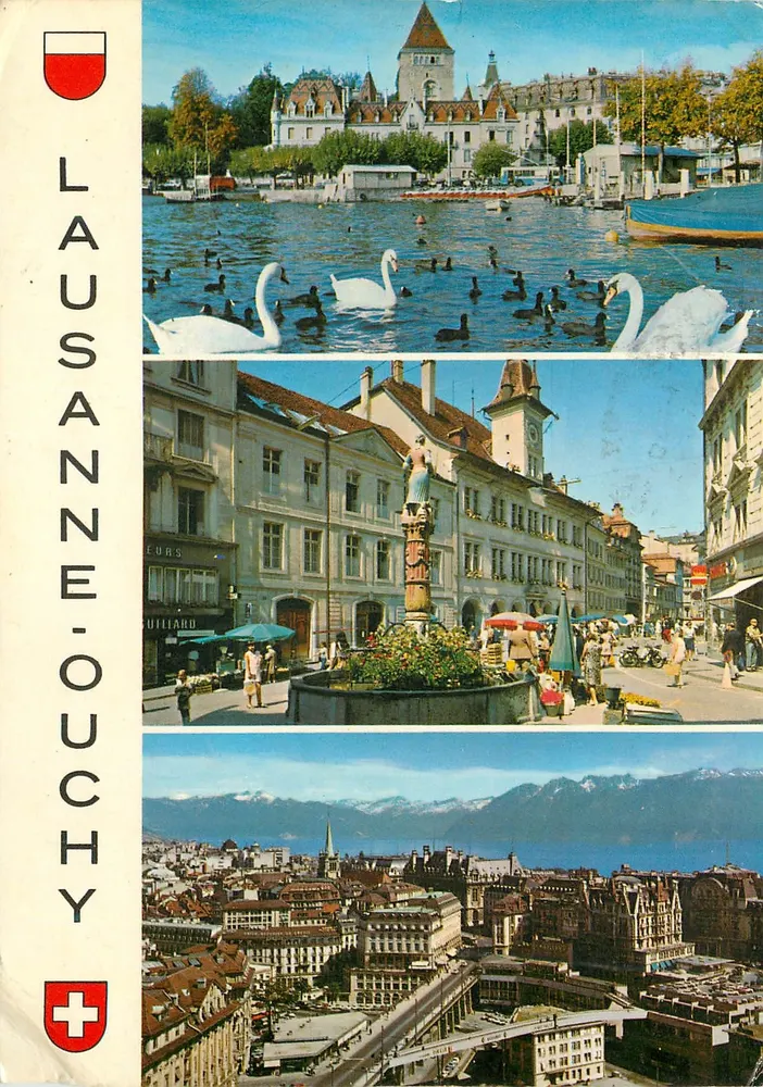 Lausanne-Ouchy — vista panorâmica com castelo, praça e montanhas — Photoglob-Wehrli SA, Zurique/Vevey - Frente
