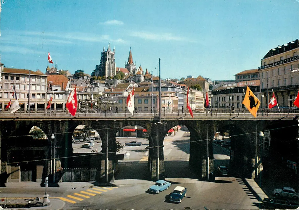 Lausanne — Le grand pont et la cathédrale — Éditions Jaeger, Genève - Recto