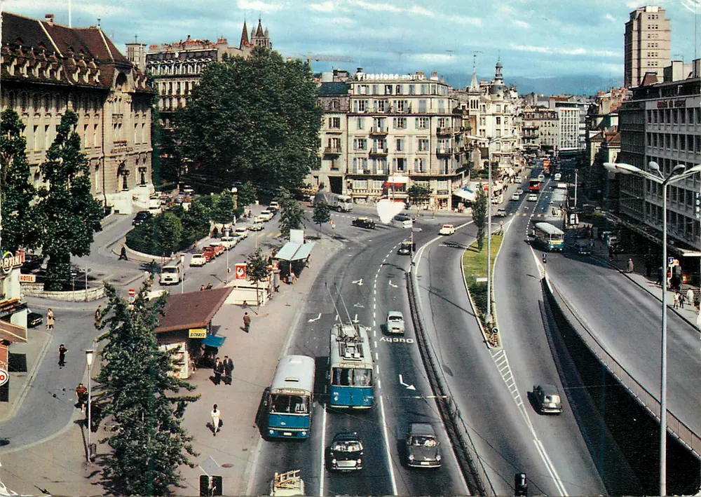 Ansicht von Lausanne — Place Chauderon und Rue des Terreaux — Edition Jaeger - Vorderseite