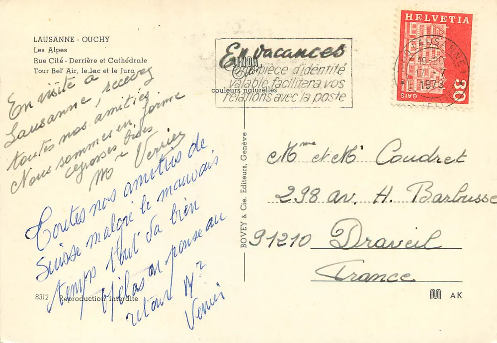 Lausanne-Ouchy — Ansicht des Sees und der Berge — Bovey & Cie, Verleger - Rückseite