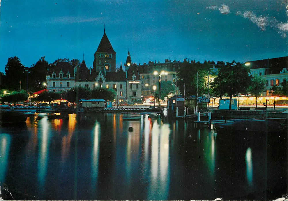 Lausanne-Ouchy — Vue nocturne, château et port — ROWESA SA, 1000-17 - Recto