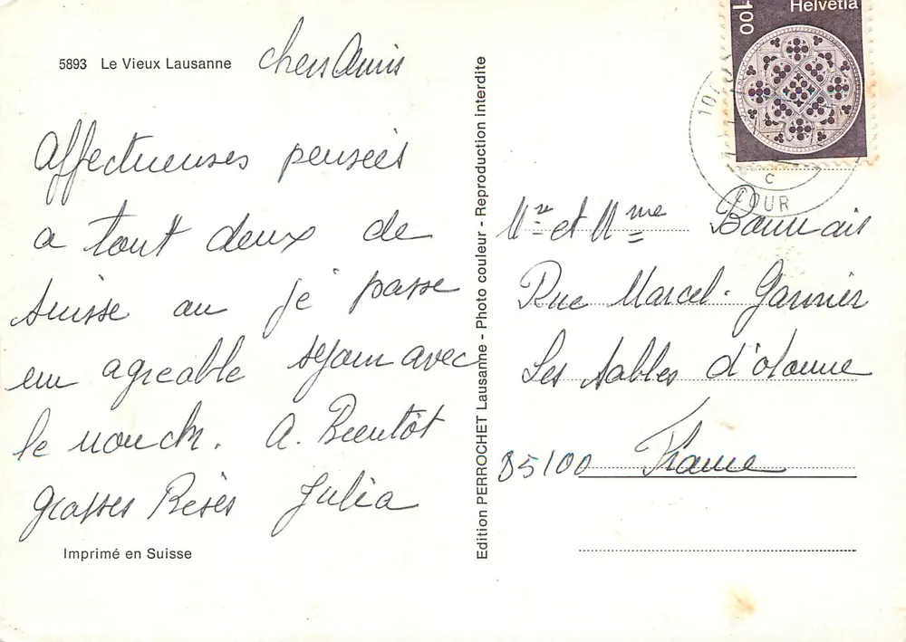 O Velho Lausanne — editor PERROCHET, n° 5893 - Verso
