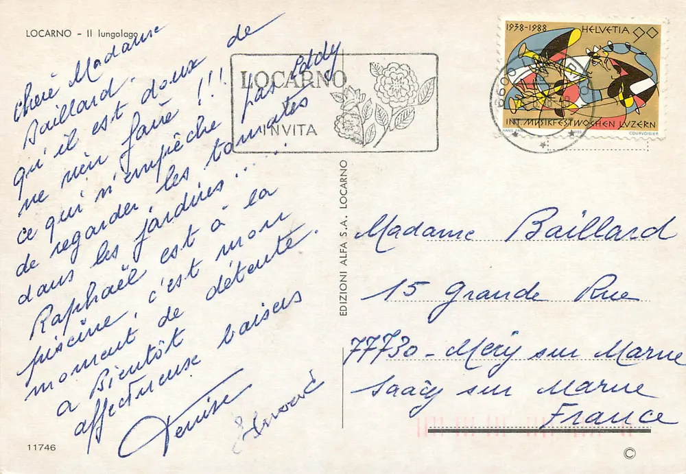 Locarno — vista do lago com montanha nevada — Éditions Alfa S.A. n°11746 - Verso